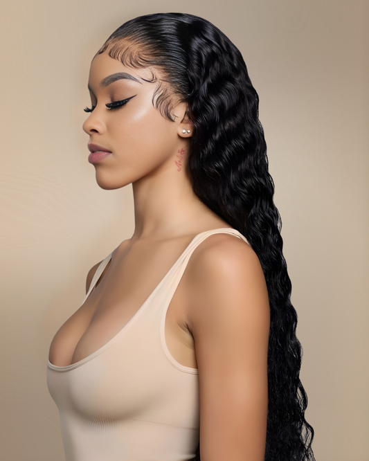 She's The Mane Attraction - #1B HD Transparent Lace Long Deep Wave Brazilian Human Hair Wig
